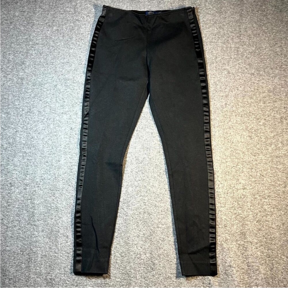 ⭐Polo by Ralph Lauren Black Leggings with Satin Trim Tuxedo Style